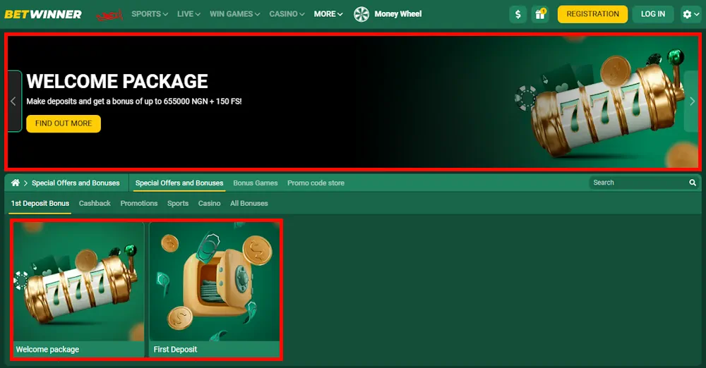 BetWinner Welcome Bonuses Screenshot